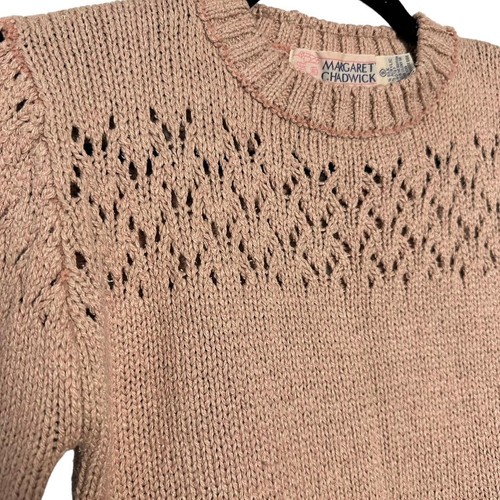 vintage 1980s pink knit cottagecore grandma sweater Margaret Chadwick sz s - Picture 7 of 8