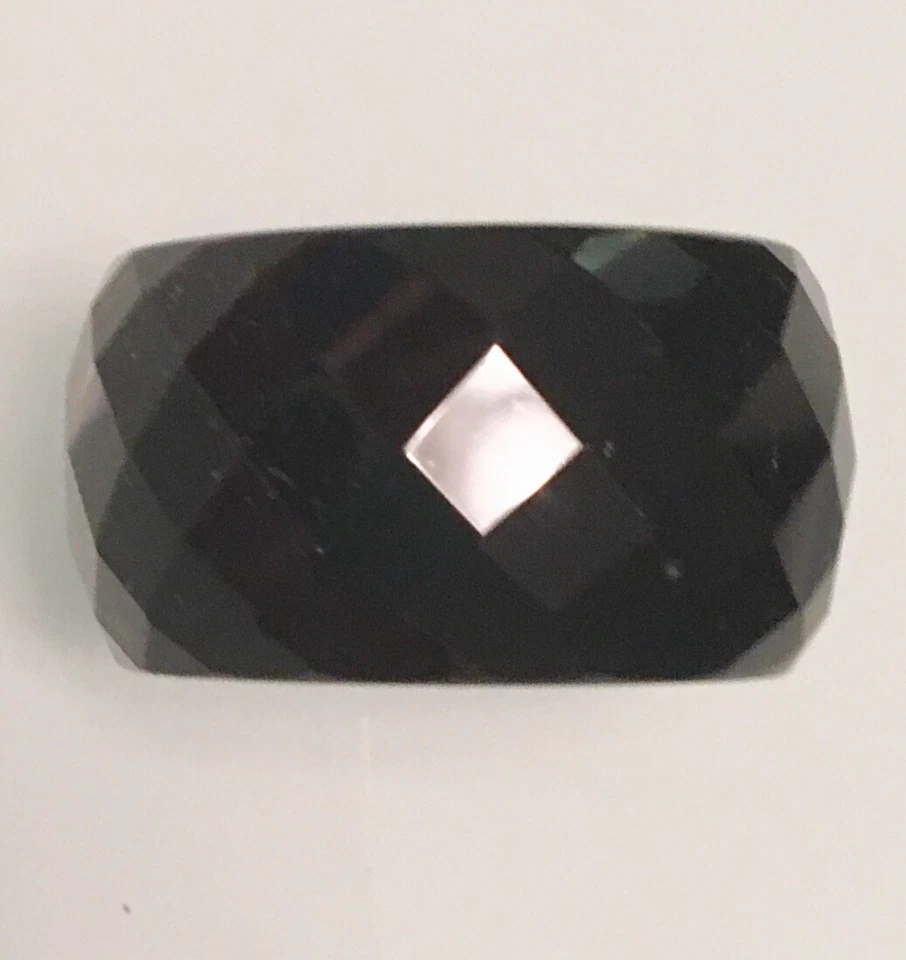 925 SS~BLACK~MULTI FACETED CERAMIC~ 12MM FULL WIDE BAND RING ~SZ 5.5 - Image 3 of 4