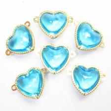 6Pcs 18x14x6mm Wrapped Blue Crystal Heart Connector Pendant Bead Q12666