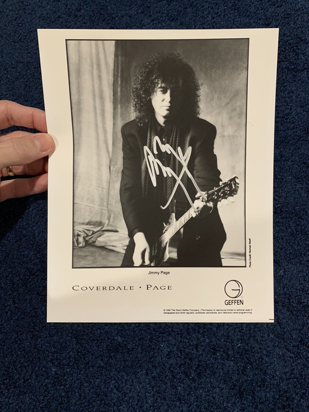 Jimmy Page Autographed Signed Authentic Photo Posing With Electric Guitar PSA Led Zeppelin 