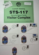 STS-117 5 Crew patch Launch covers w/3 autographs & Launch Park Pass & Ticket