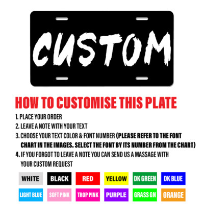 Personalized License Plate Personalize Add Your Own Text And Pick Color and Font