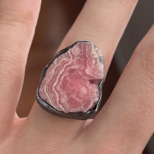 Rhodochrosite Sterling Silver Ring 9 Oxidized Handmade Natural Gemstone Art 925