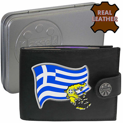 Griechenland Geldbörse Flagge echt weiches Leder mit griechischem Emblem Karte Herren Geschenk Dose RFID