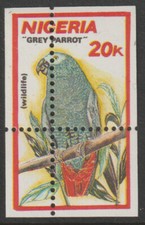 1966 - NIGERIA 1990 WILDLIFE - GREY PARROT with MISPLACED PERFORATIONS mnh