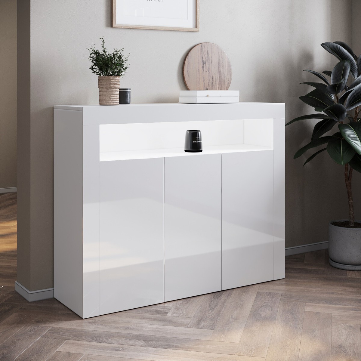 Kommode Sideboard Weiß Hochglanz Mit Schublade Highboard Modern Schrank 140 Cm E