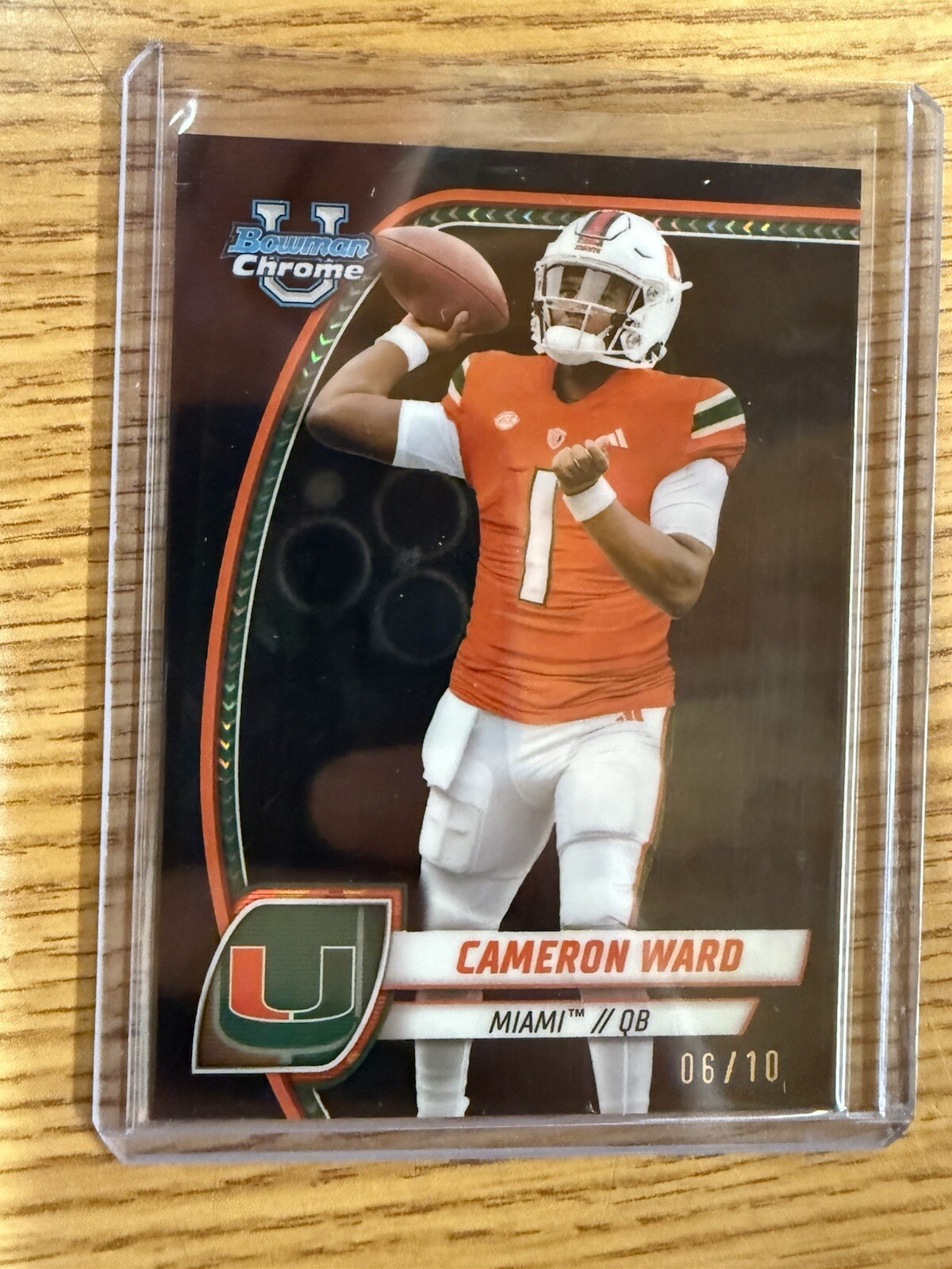 2024 BOWMAN CHROME UNIVERSITY CAM WARD BLACK SAPPHIRE REFRACTOR #’d /10 MIAMI $