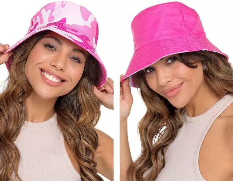 Ladies Womens Reversible Pink Bucket Bush Hat Lightweight Summer Hats With  Brim