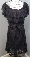 Alison Andrews Dress Women's XL Black Wide Allover Lace Layered Off The Shoulder