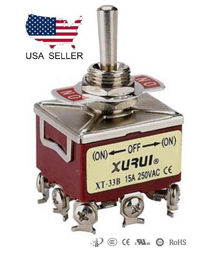 XURUI HEAVY DUTY 3PDT (ON)-OFF-(ON) MOMENTARY TOGGLE SWITCH - SCREW TERMINALS (33BF)