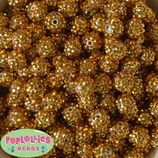 12mm Gold Resin Rhinestone Bubblegum Beads Lot 40 pc. chunky gumball lot