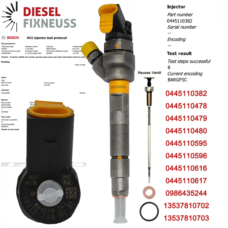 6x Injektor Einspritzdüse BMW xdrive X3 F10 F11 520d 530d 320d 330d 0445110382 - Bild 3 von 4