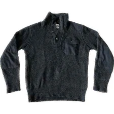 Mens SCHOTT BROS. Gray Wool Blend Henley Collar Heavyweight Sweater Medium