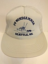 VINTAGE F/V WINDJAMMER SEATTLE WA GRAY BLUE MESH SNAPBACK TRUCKER CAP HAT