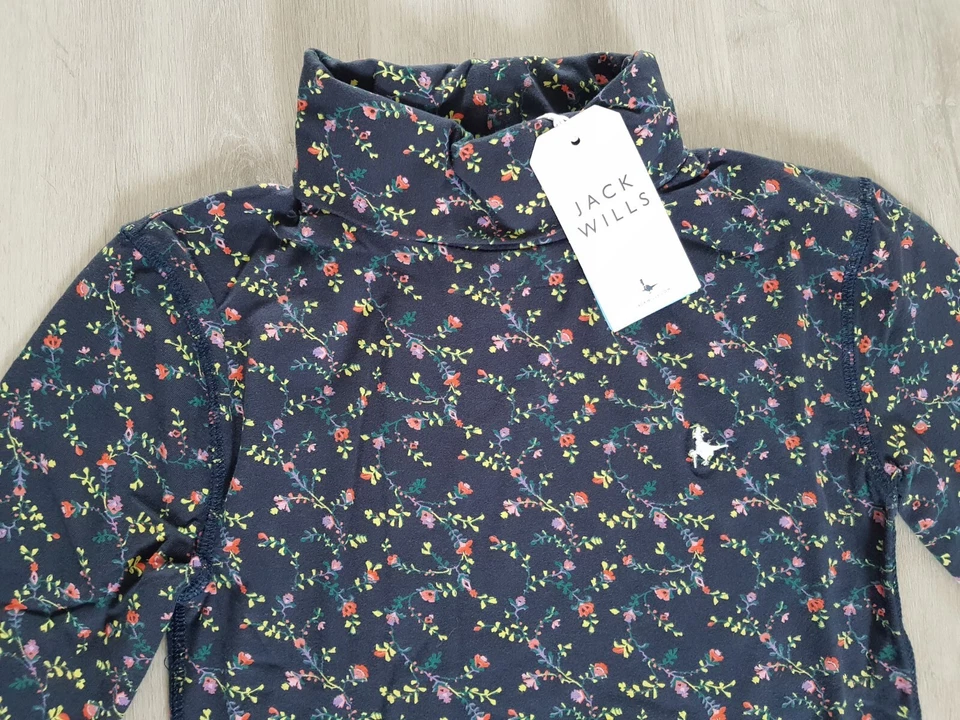 JACK WILLS size 4 ladies FLORAL HIGH NECK DRESS jersey NAVY BLUE short MINI - Image 3 of 4