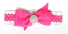 Mud Pie Baby Girl Jeweled Bow Soft Hair Headband - Hot Pink 355012