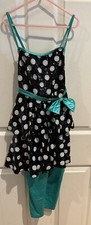 Girls Weissman Dance Outfit sz LC Large Child Black Teal White Polka Dot EUC