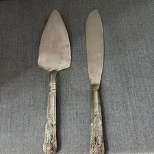Set of vintage Cake Pie spatula and knife server 11" Serrated Stainless ? SP ?