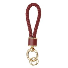 Braided Leather Keychain for Car Bag Wallet Gold/Dark Red