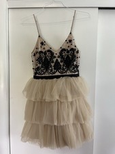 Alice + Olivia Blush Pink Tiered Ruffle Cupcake Mini Dress Black Beading Size 0