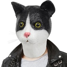 SANZHIGUO Cat Mask, Latex Animal Full Head Mask Halloween Large, Black