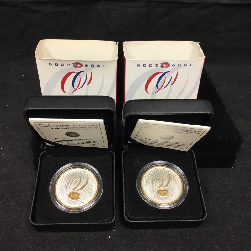 2009 $1 Proof 925 Silver Dollar Montreal Canadiens 100th Anniversary Lot Of 2