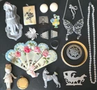 Antique Art Deco Vintage Jewelry Lot Victorian Locket Pearl Neck. Celluloid Fan