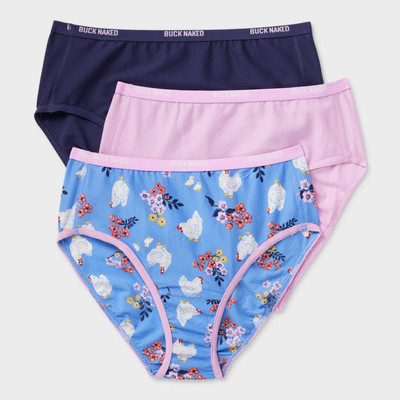 BEST SALES Du.luth Women's Buck Naked Briefs 3-Pack, Periwinkle Floral Chicken