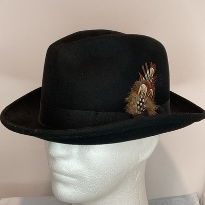 Hats In The Belfry Black Small Wool Fedora 21 1/2  With Feather