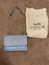 Coach Light Blue Logo Chain Strap Shoulder Bag with Dust Bag