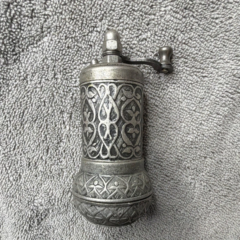 Ornate Silver Hand Crank Coffee Grinder