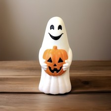 Halloween Blow Mold Ghost Holding Pumpkin Decor 12.5"H LED Light Up Fall