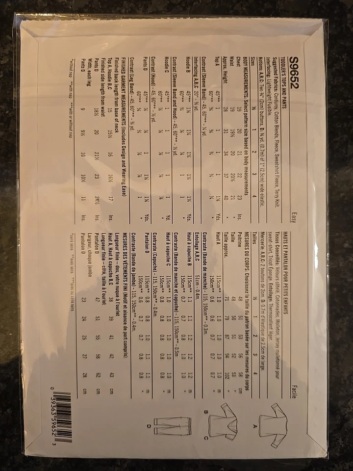 Simplicity S9652 Toddler's Tops & Pants Size 1/2-4 Easy Sewing Pattern Uncut New - Image 2 of 2