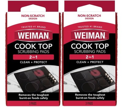 Weiman Cook Top Scrubbing Pads, 3 Count, 2 Pack Cuts 3 Count (Pack of 2), Red 