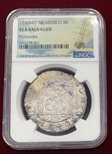 1740 Mo Mexico Silver 8 Reales HOLLANDIA NGC Shipwreck Sea Salvaged Scarce Coin
