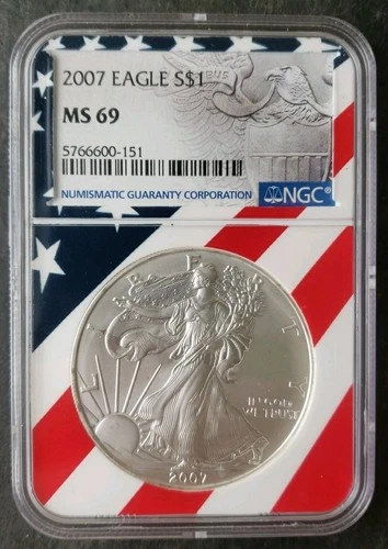 2007 $1 American Silver Eagle Dollar NGC MS69