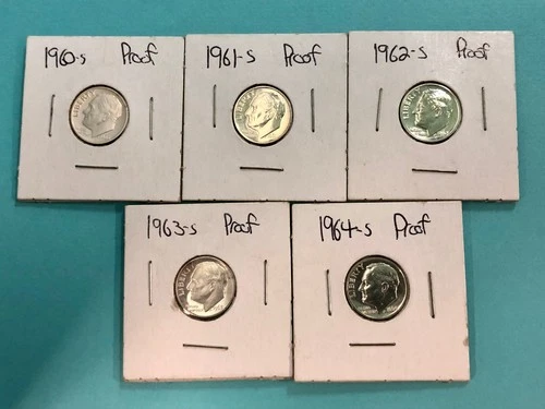 1960 S, 1961 S, 1962 S, 1963 S, 1964 S Roosevelt Dimes Silver Proof Set