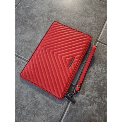 Rebecca Minkoff Avery Red Quilted Leather Wristlet Pouch Clutch Bag