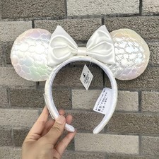Disney- Parks Minnie Mickey Ears Icon Quilted Iridescent Bow Loungefly Headband