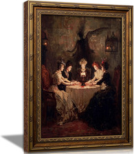 Vintage Gold Framed Gothic Wall Art, Victorian Seance Witch Oil Painting Canvas