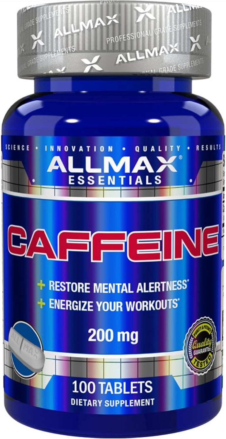 ALLMAX Essentials Nutrition Caffeine 200mg 100 Tab Energy Workout Exp 10/2026