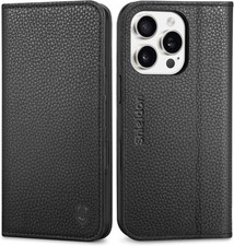 SHIELDON Case for iPhone 16 Pro, Genuine Leather Wallet Case, RFID Blocking