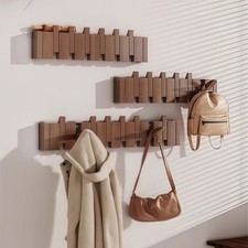 1pc Natural Wood Wall-Mounted Coat Rack with 4/6/8/10 Hooks