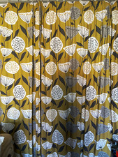 Dunelm Lined Pencil Pleat Curtains Mustard Floral 229 x 229cm Opaque