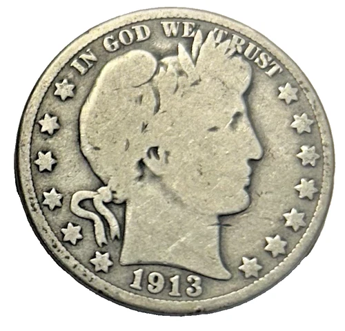 1913 D Silver Barber Half Dollar - KEY DATE - B116 - Rare Coin - 534,000 Minted