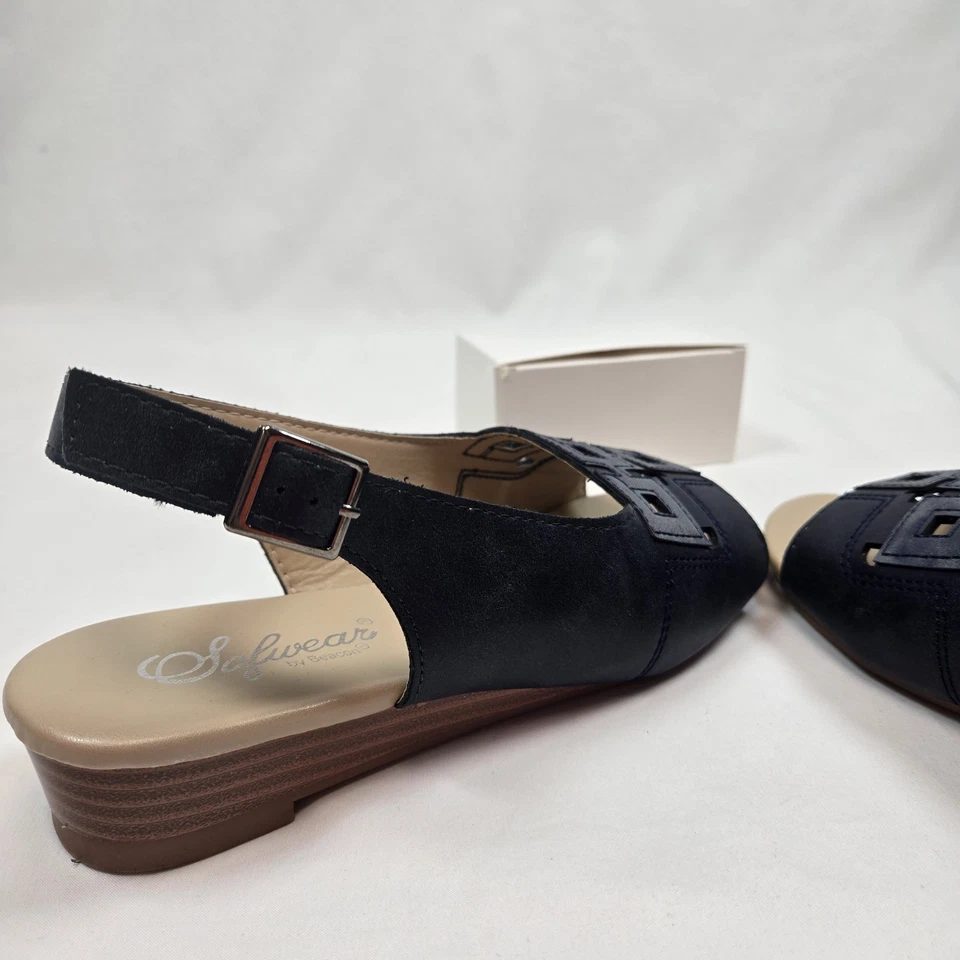 Sofwear By Beacon Navy Cutout Toe Strap Open Toe Low Wedge Sandal AnkleStrap 6.5 - Image 4 of 4