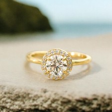 Fede Nuziale Oro Giallo 18K Certificata IGI 1,21 Ct Taglio Tondo Diamante Cre...