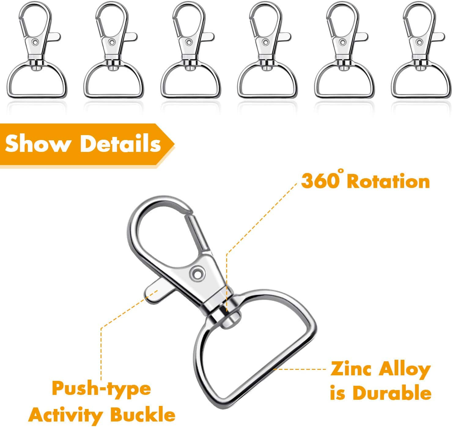 Purse Hardware, 50Pcs Swivel Hook with D Rings for Purses, Keychain