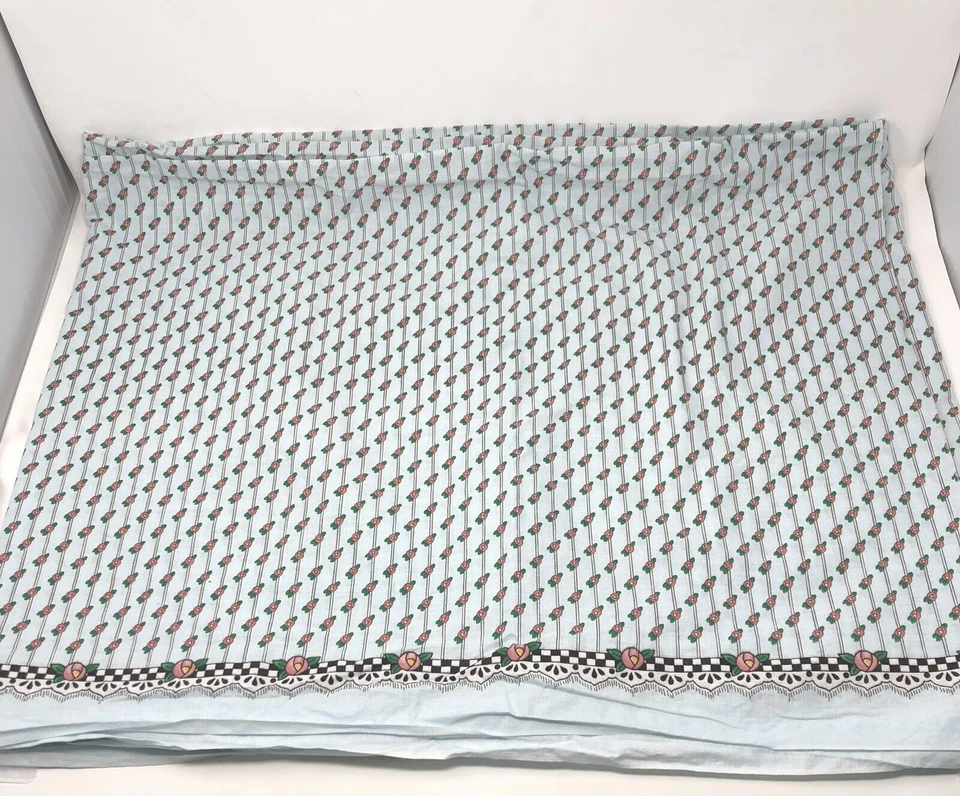 Tela Mary Engelbreit 3 yardas azul rosa rosas borde a cuadros 44" x 108" Foto 2 de 4