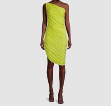 $196 Norma Kamali Women's Yellow Asymmetrical One-Shoulder Mini Dress Size S/36